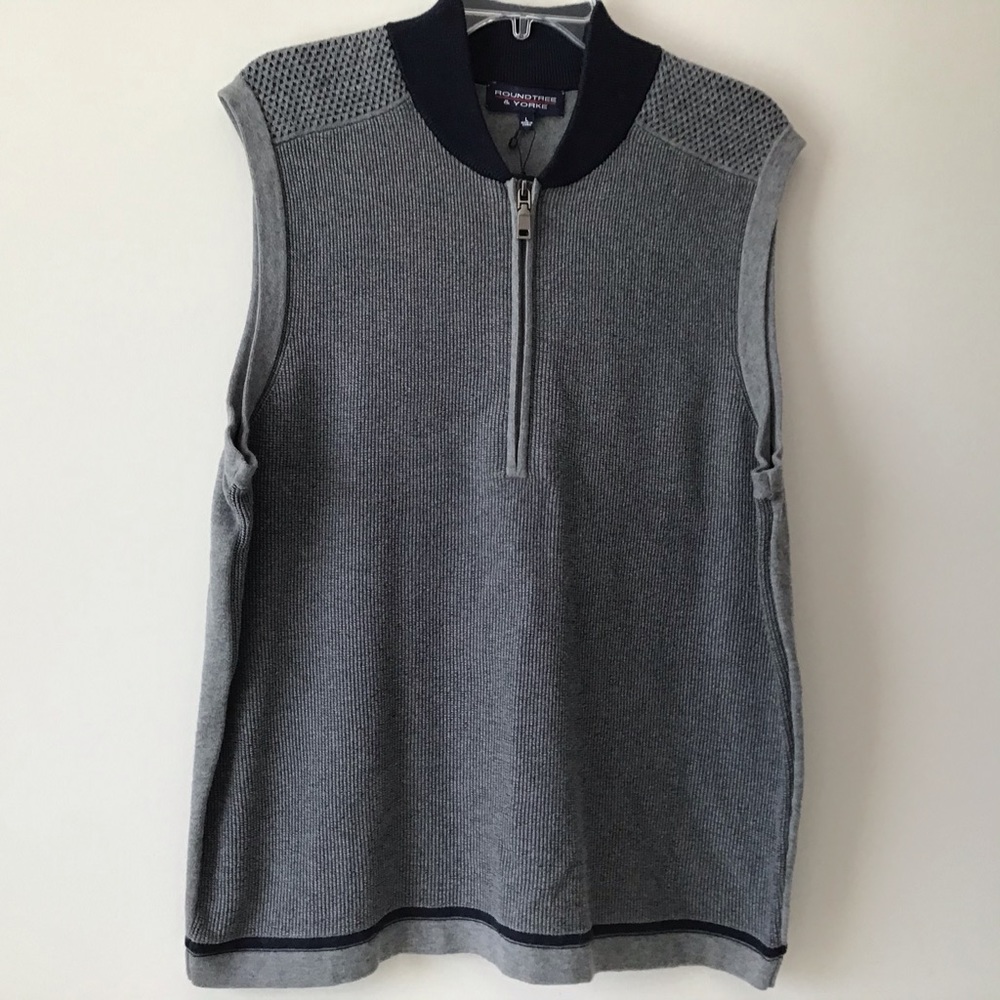 Roundtree & Yorke NWT $79.50 Sweater Vest XL Zip Front Navy Gray